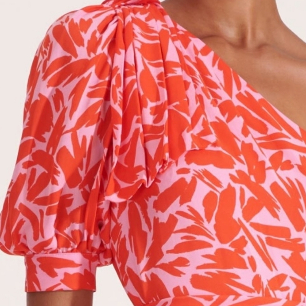 Veronica Beard Vie One-Shoulder Floral Midi Dress Size 4 - Picture 3 of 8